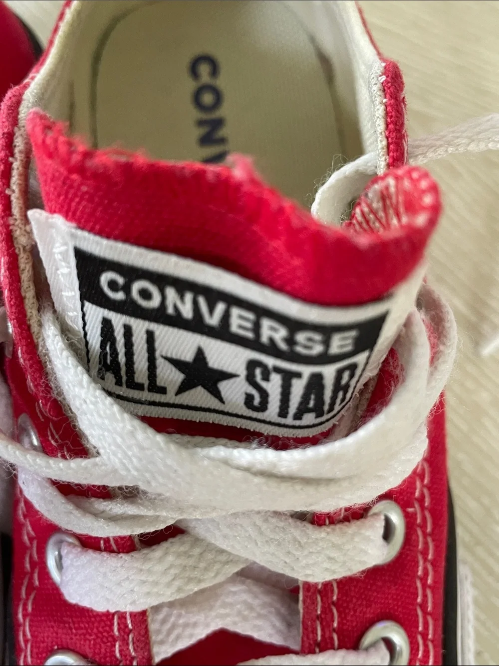 Youth Size 11 - Converse Red & White Low Top Sneakers